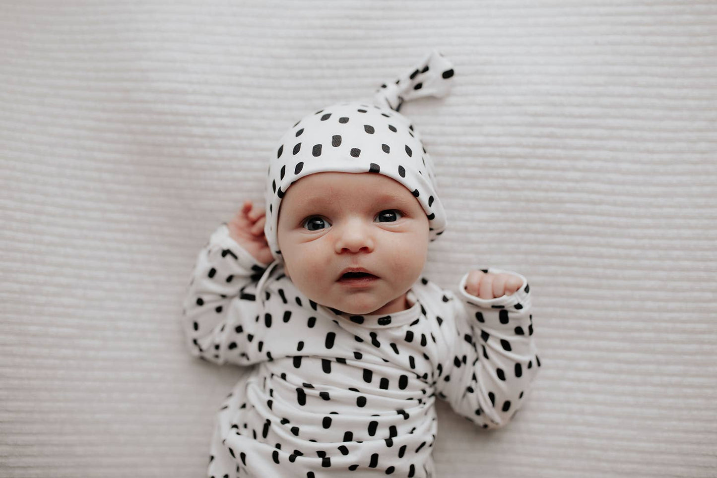 Black & White Poka Dot Knotted Infant Gown: Gown & Bow