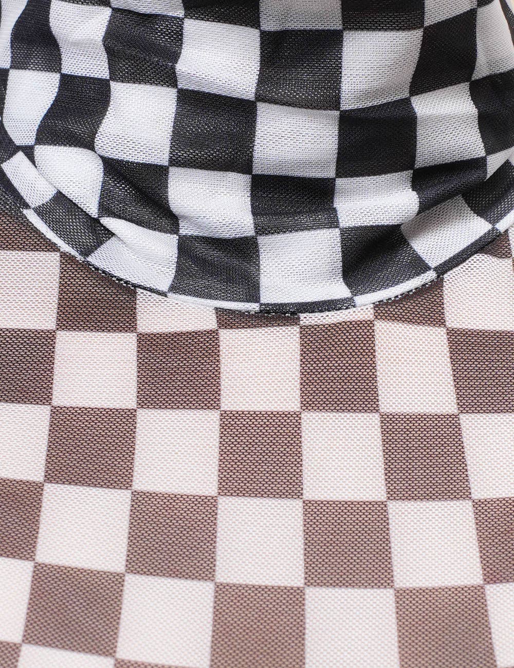 Sheer Grid Print Layering Bodysuit