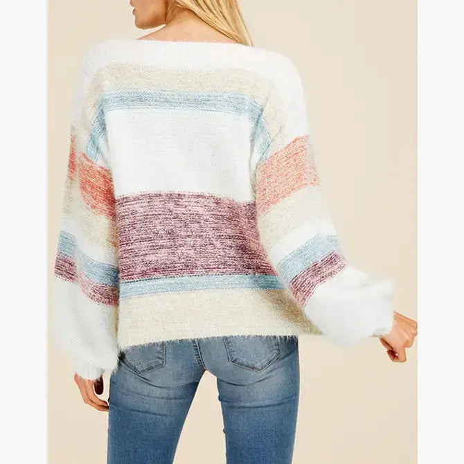 SB153 Striped Bishop Sleeve Sweater