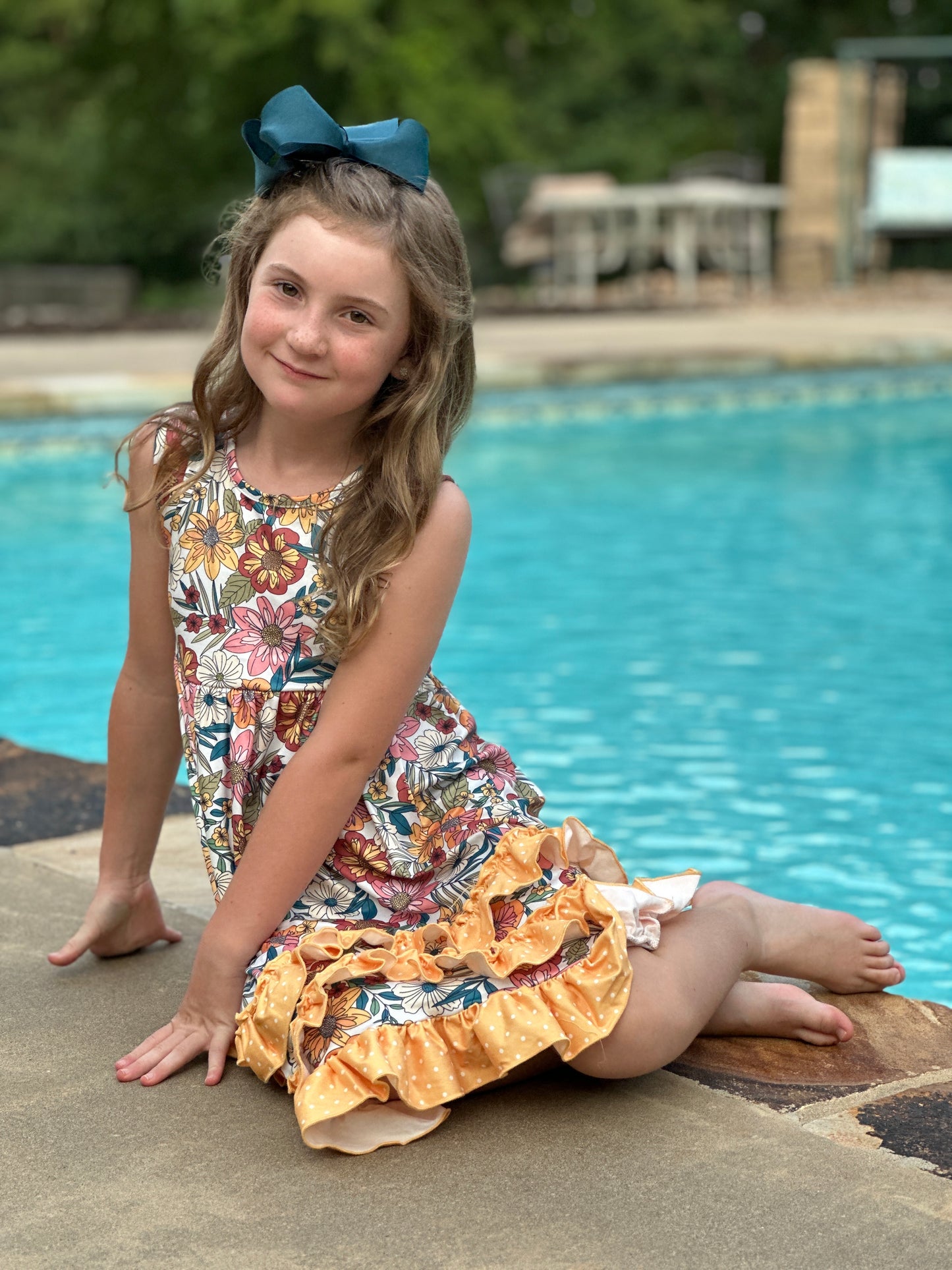 Girls' Vintage Butter Floral Tiered Ruffle Hem Dress