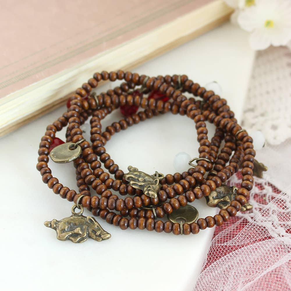 SBJ29 Arkansas 36" Wood Bead Stretch Necklace-Bracelet