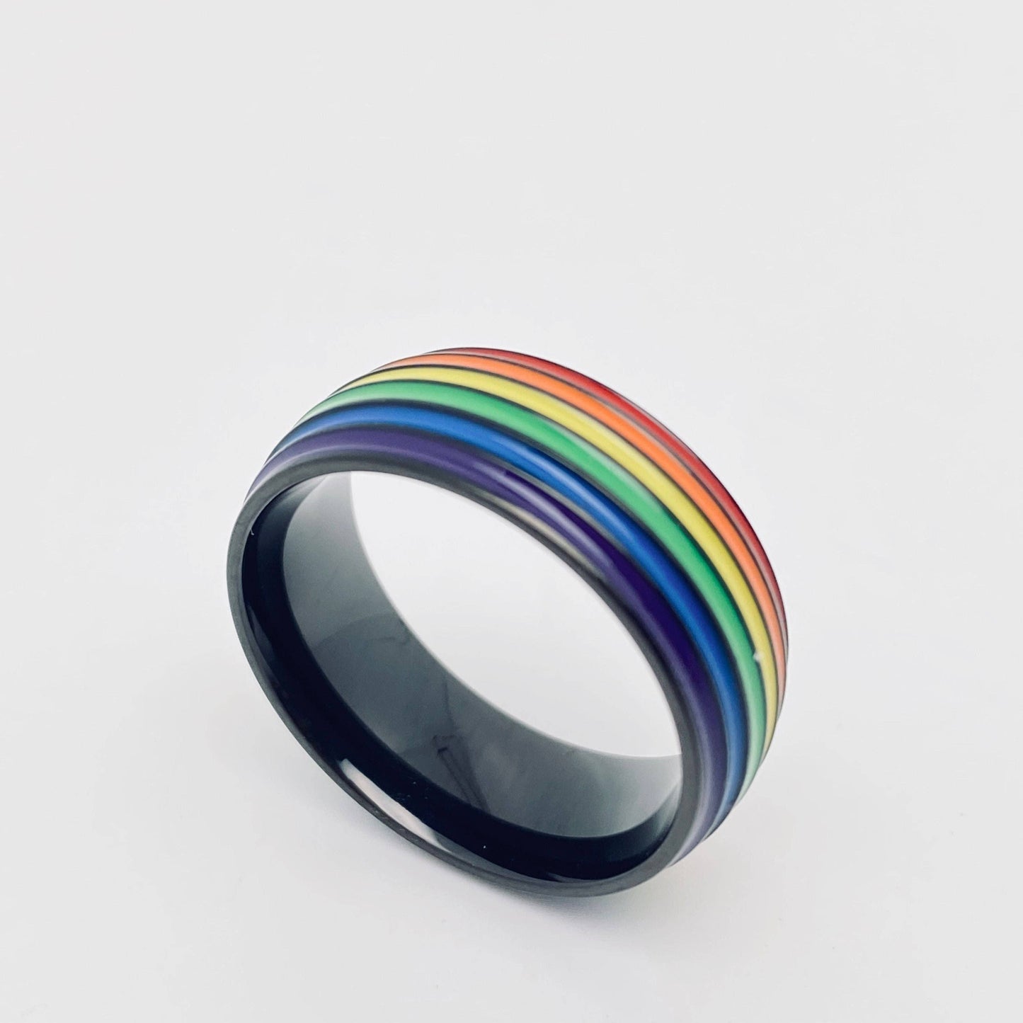 SB22 Rainbow Pride Striped Stainless Steel Ring