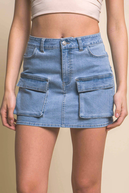 SB252 Cargo Denim Mini Skirt