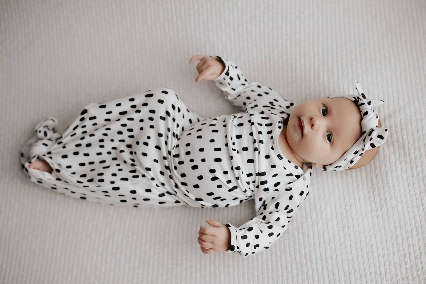 Black & White Poka Dot Knotted Infant Gown: Gown & Bow