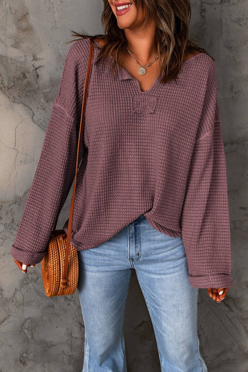 SB145 Waffle Knit Slouchy Top
