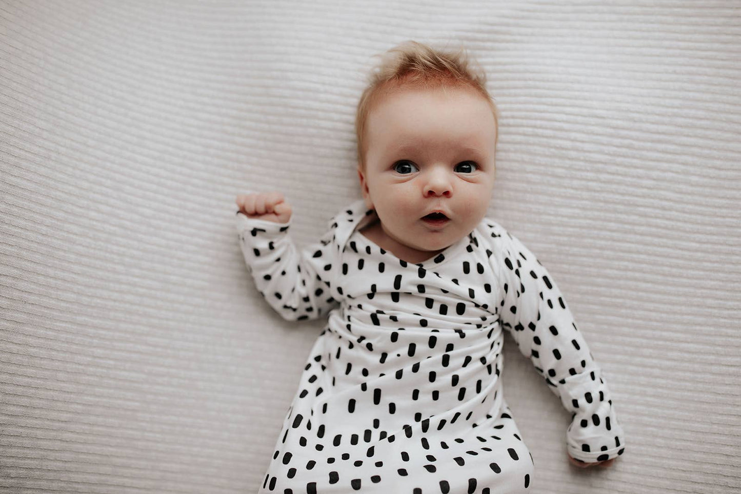 Black & White Poka Dot Knotted Infant Gown: Gown & Bow