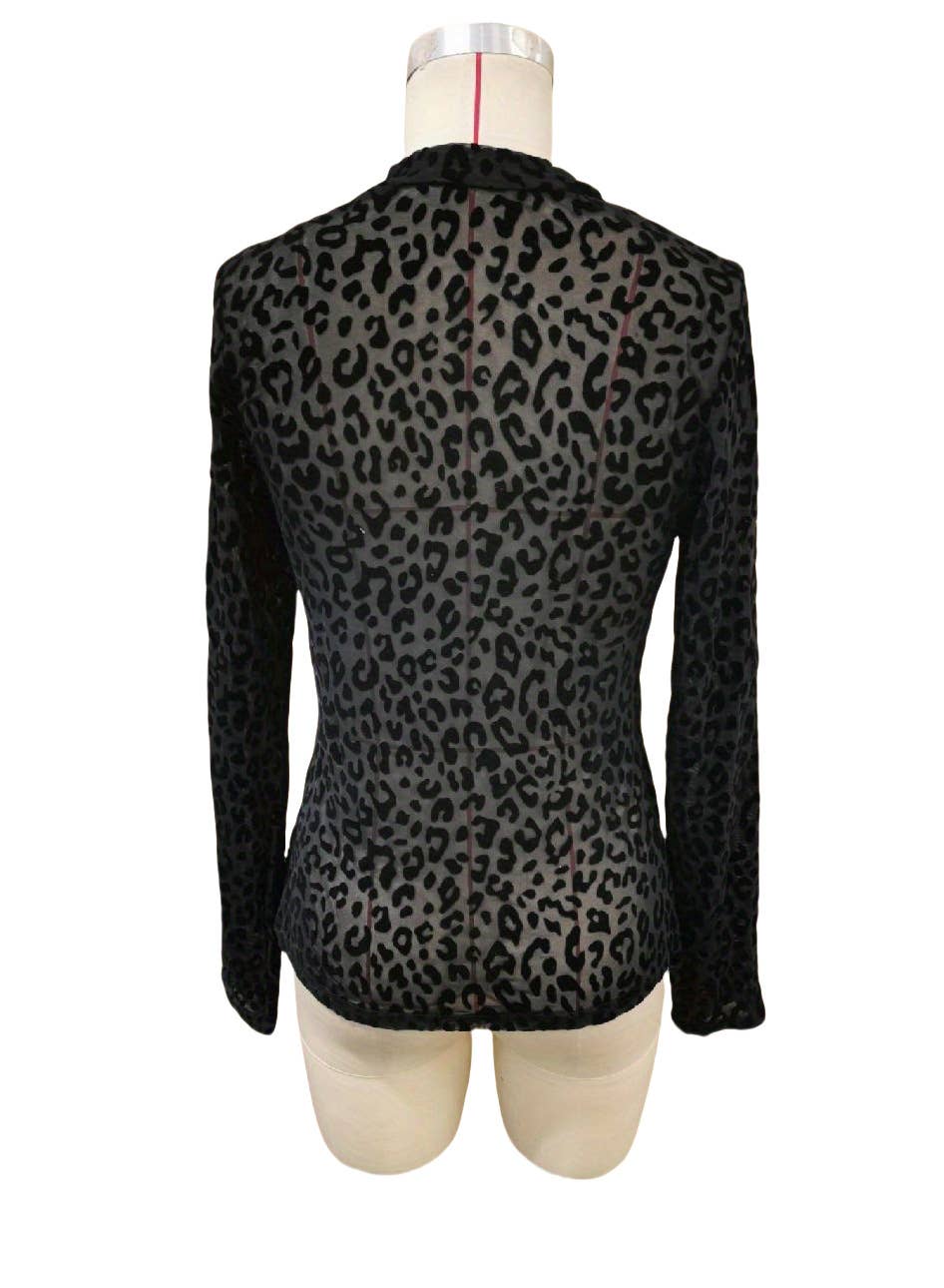 SB343 Leopard Print Sheer Mesh Mock Neck Top