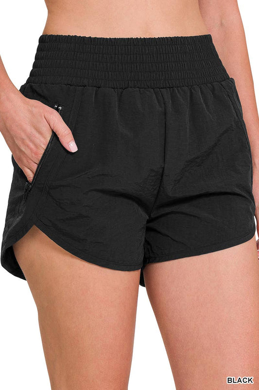SB33 Windbreaker Smocked Waist Running Shorts