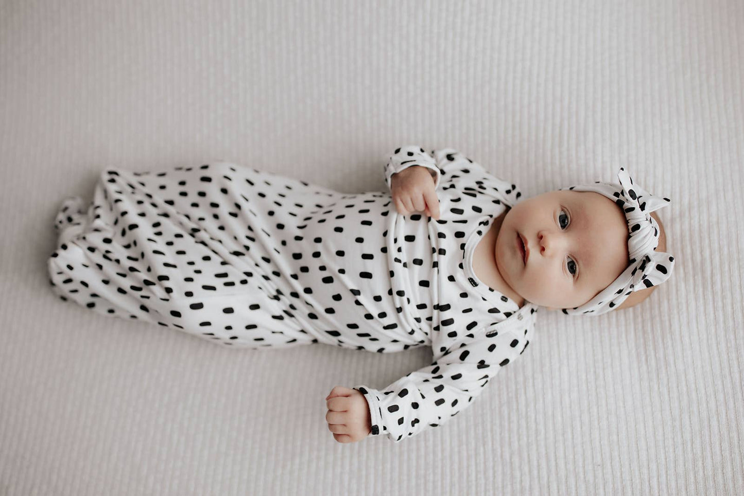 Black & White Poka Dot Knotted Infant Gown: Gown & Bow