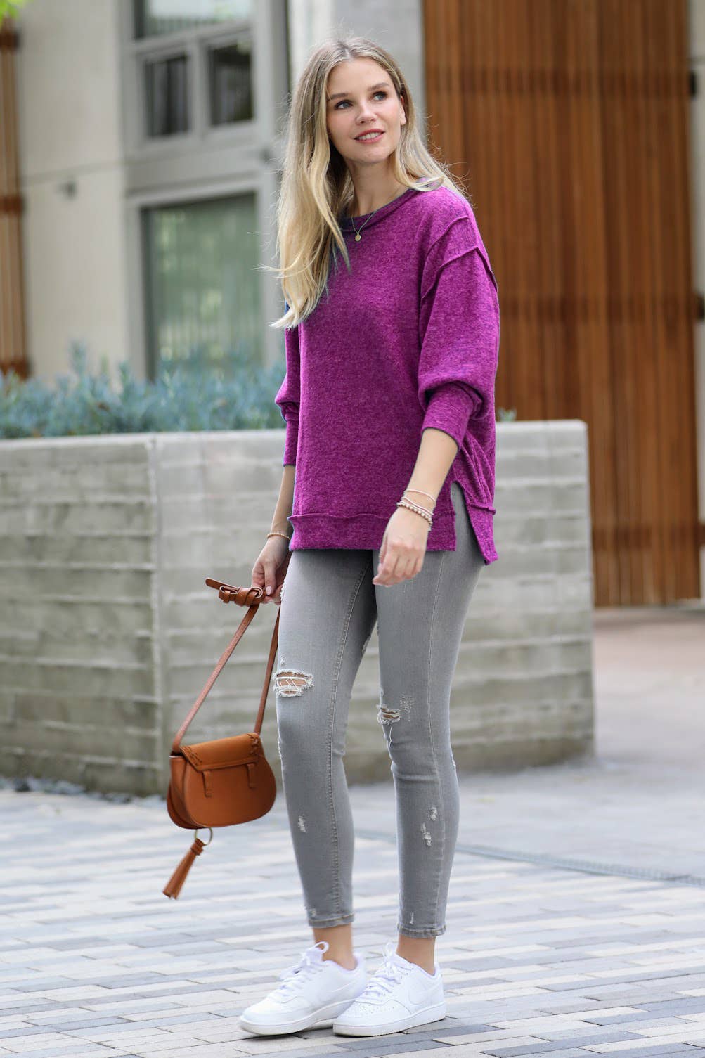 Brushed Melange Hacci Exposed Seam Sweater