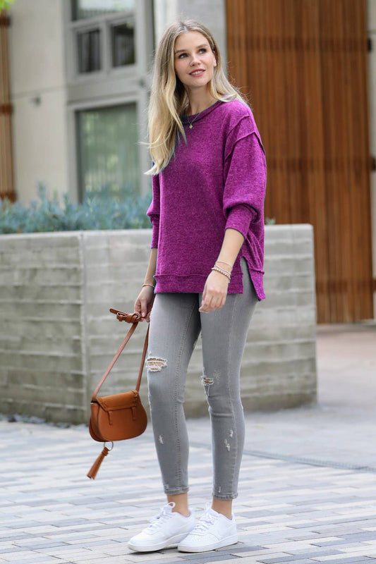 Brushed Melange Hacci Exposed Seam Sweater