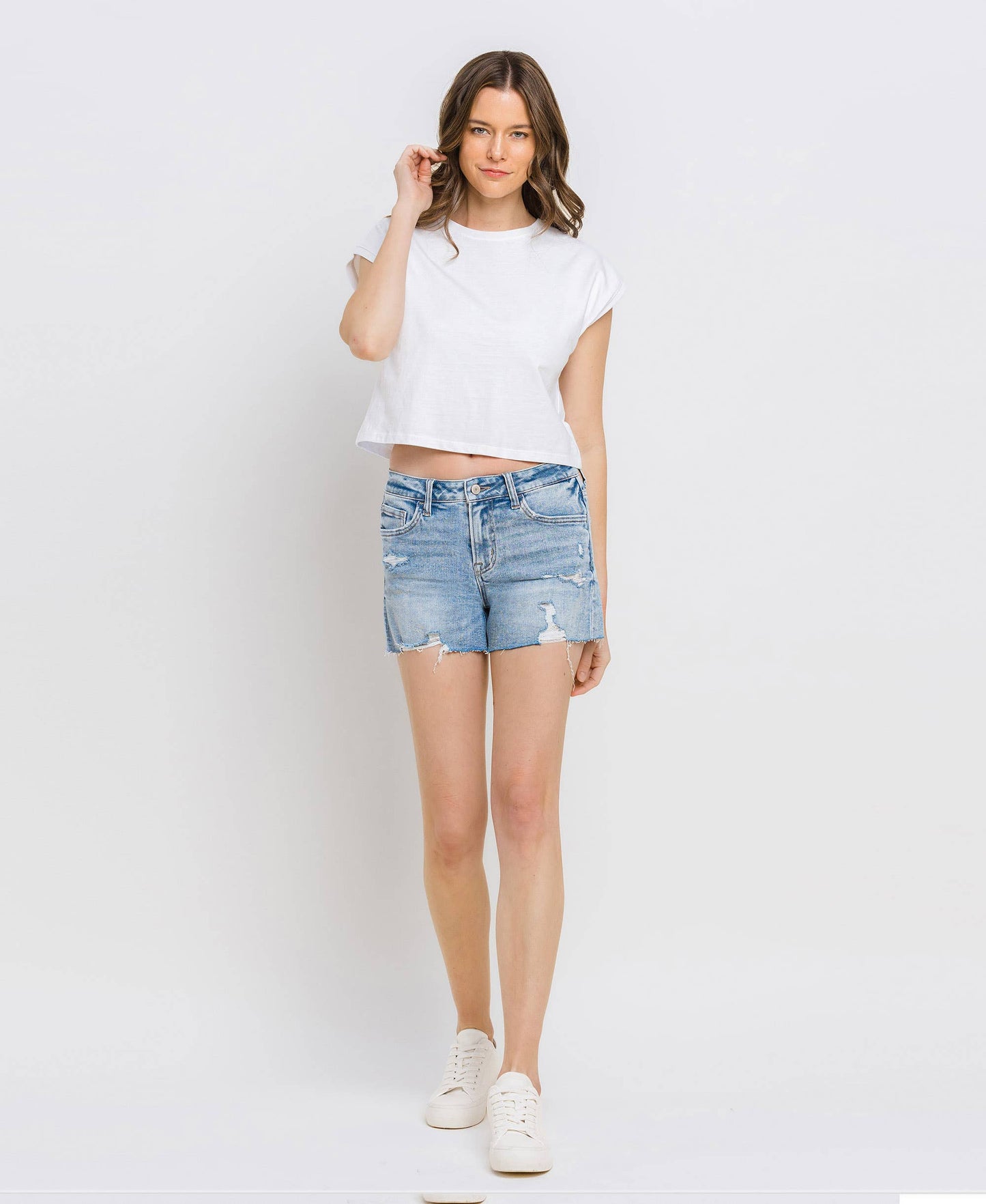 SB113 MID RISE RAW HEM SHORTS