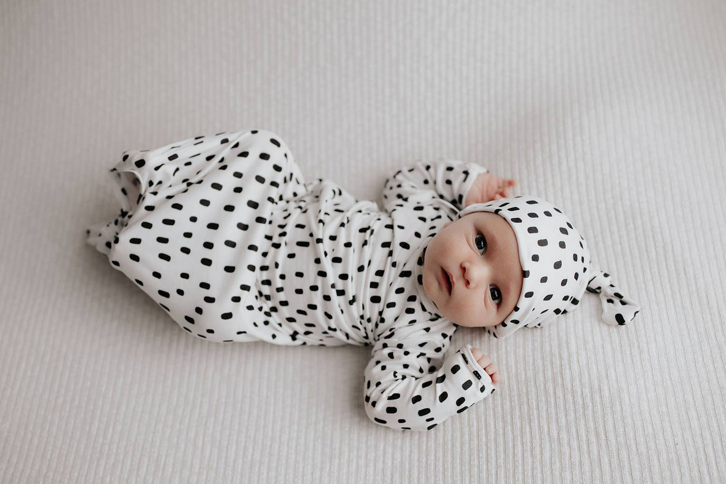 Black & White Poka Dot Knotted Infant Gown: Gown & Bow