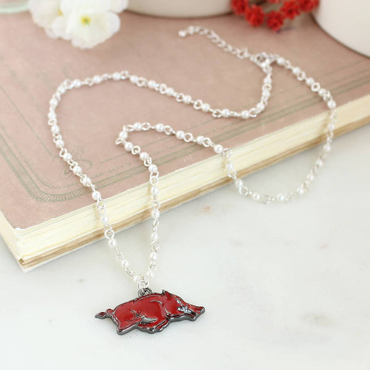 SBJ31 Arkansas Pearl & Enamel Logo Necklace