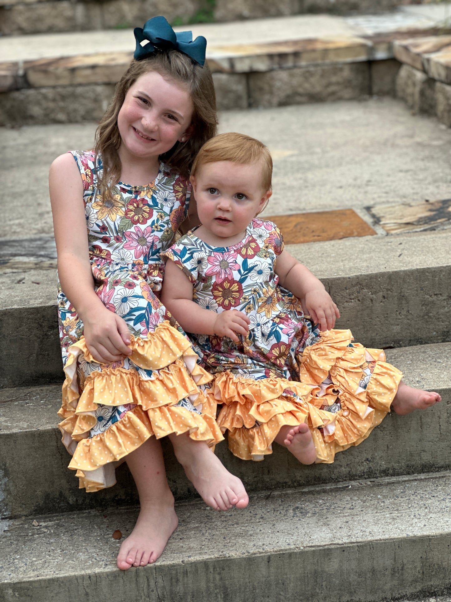 Girls' Vintage Butter Floral Tiered Ruffle Hem Dress