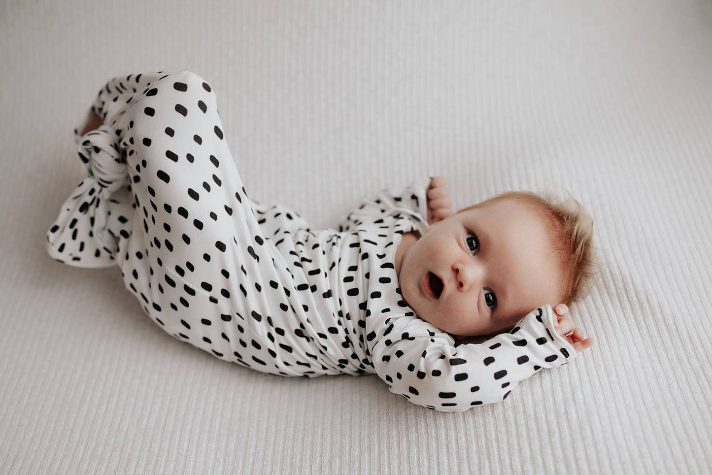 Black & White Poka Dot Knotted Infant Gown: Gown & Bow