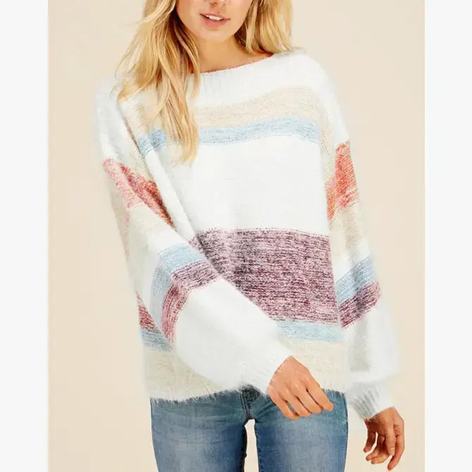 SB153 Striped Bishop Sleeve Sweater