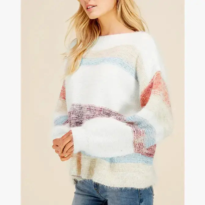 SB153 Striped Bishop Sleeve Sweater