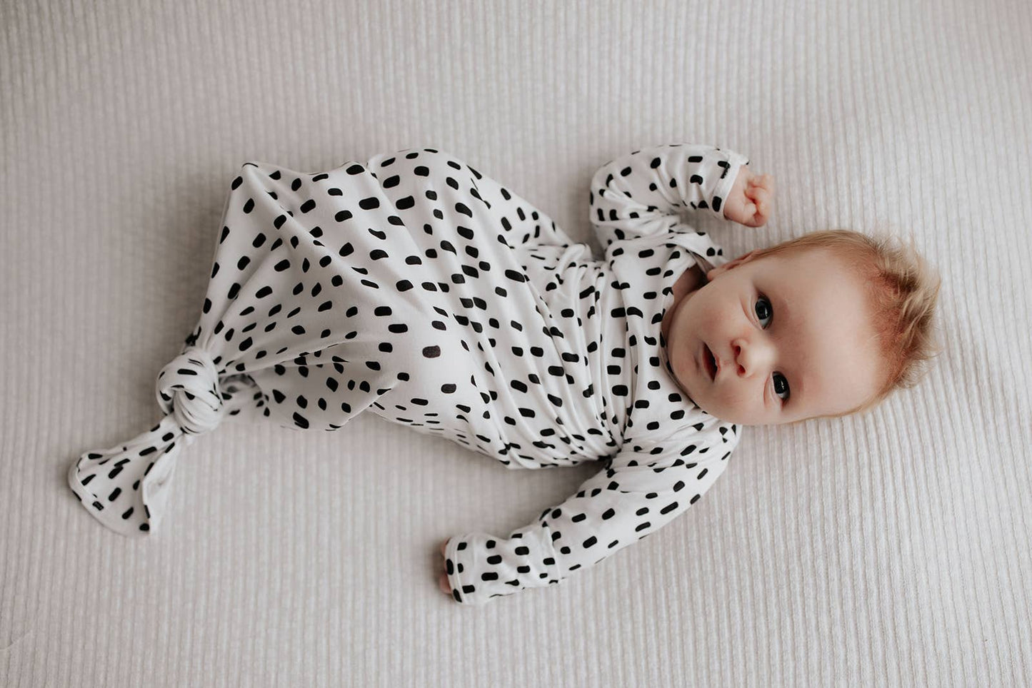 Black & White Poka Dot Knotted Infant Gown: Gown & Bow