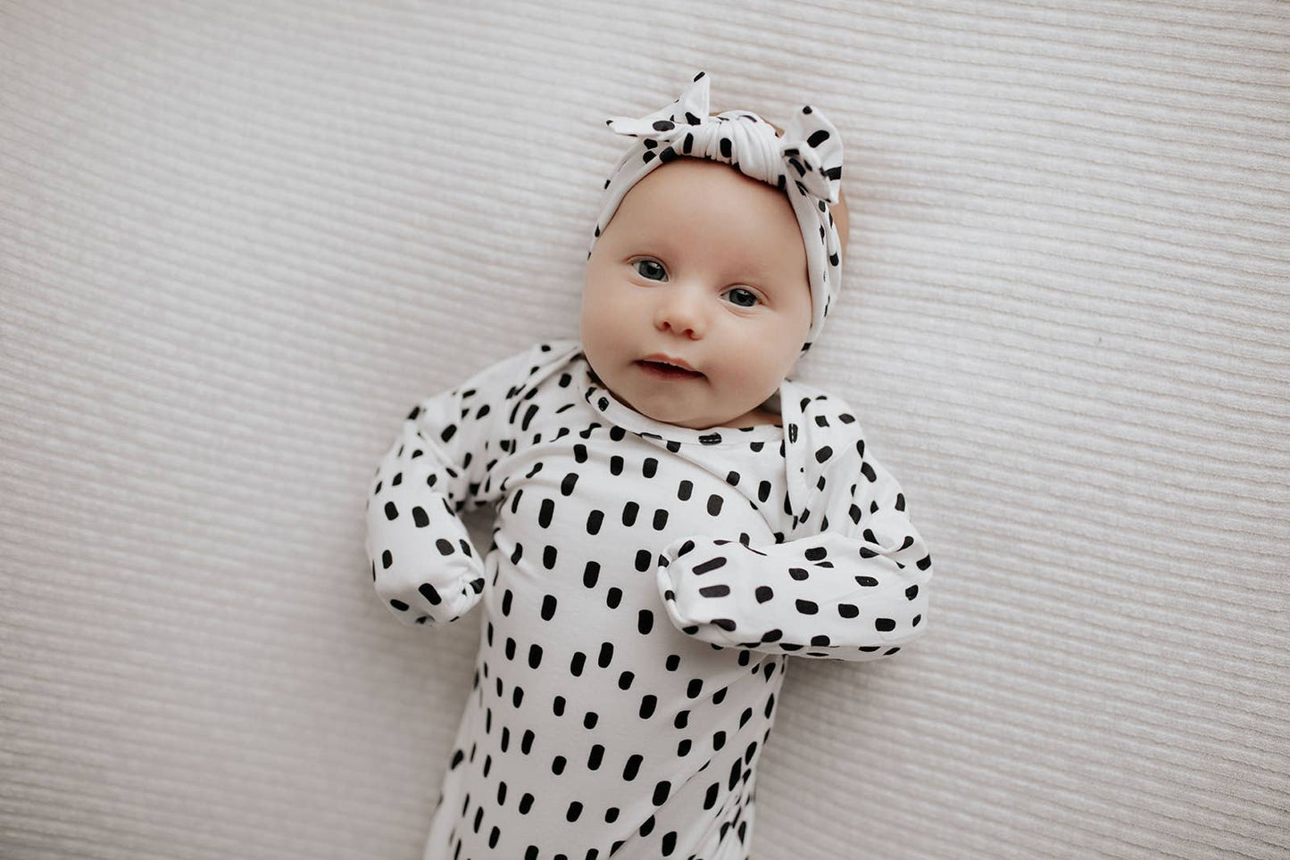 Black & White Poka Dot Knotted Infant Gown: Gown & Bow