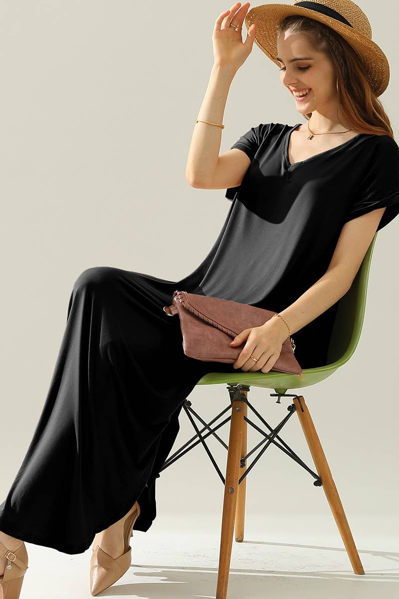 SB174 SHORT SLEEVE V-NECK MAXI DRESS