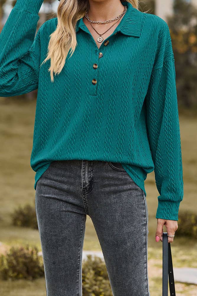 SB168 Jacquard Button Neck Pullover