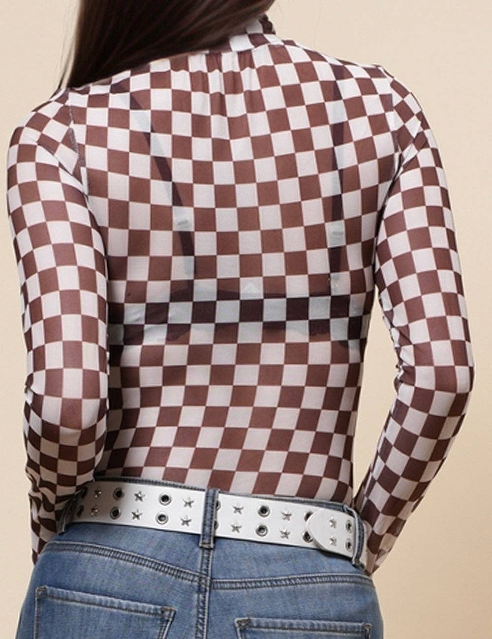 Sheer Grid Print Layering Bodysuit