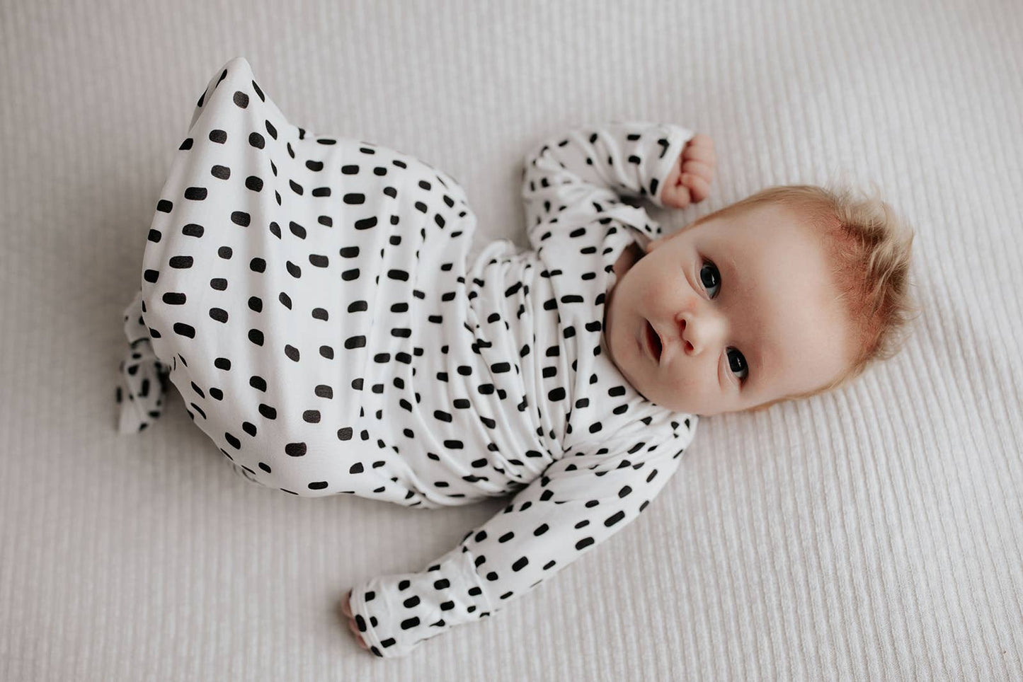 Black & White Poka Dot Knotted Infant Gown: Gown & Bow