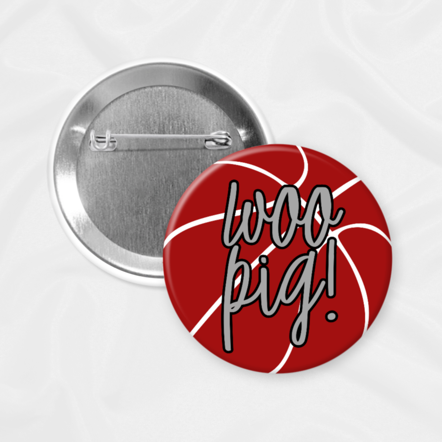 SBJ23 Arkansas Game Day Button | Woo Basketball: 2.25”