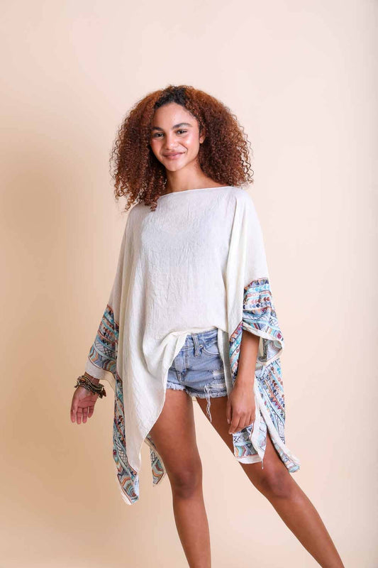 Geometric Embroidered Sleeve Poncho