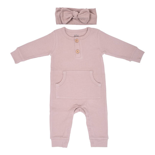 Ribbed Playsuit with Pockets and Headband