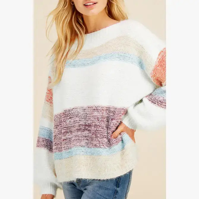 SB153 Striped Bishop Sleeve Sweater