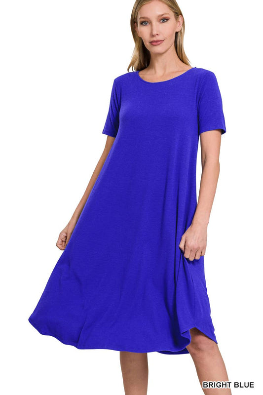 SBB725 Short Sleeve Knee Length T-Shirt Dress - Blue