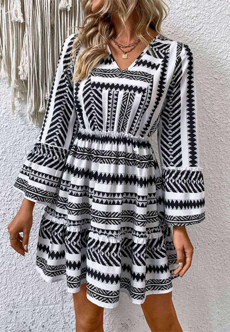 SBB9926 Aztec Print Bell Sleeve Dress