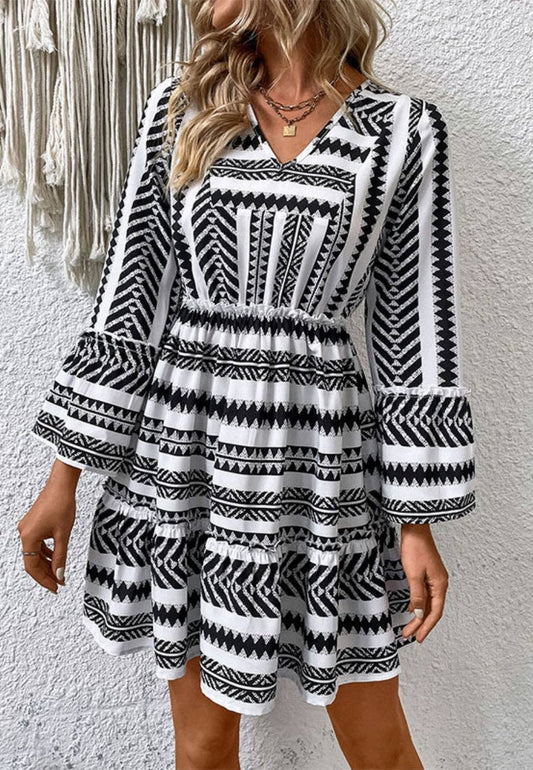 SBB9926 Aztec Print Bell Sleeve Dress