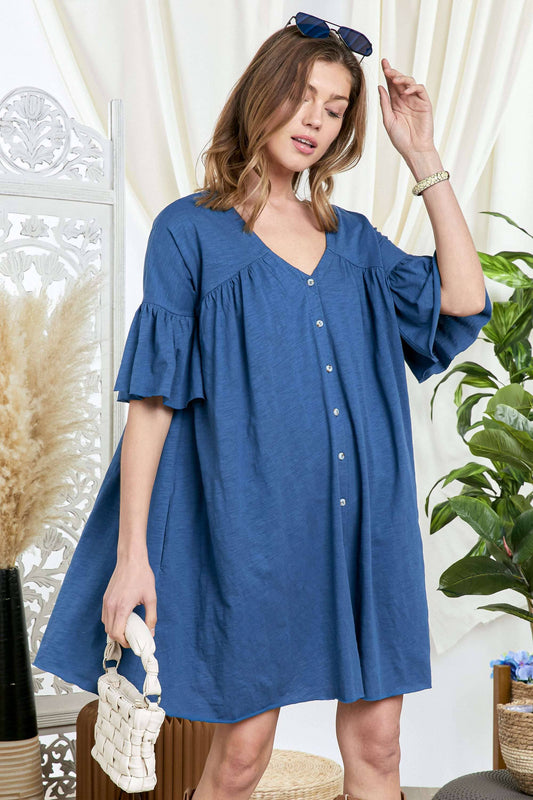 SBB9972 BUTTON DOWN SMOCK DRESS