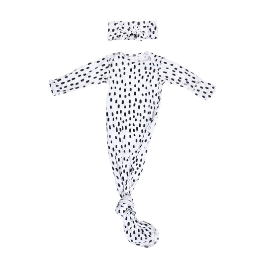 Black & White Poka Dot Knotted Infant Gown: Gown & Bow