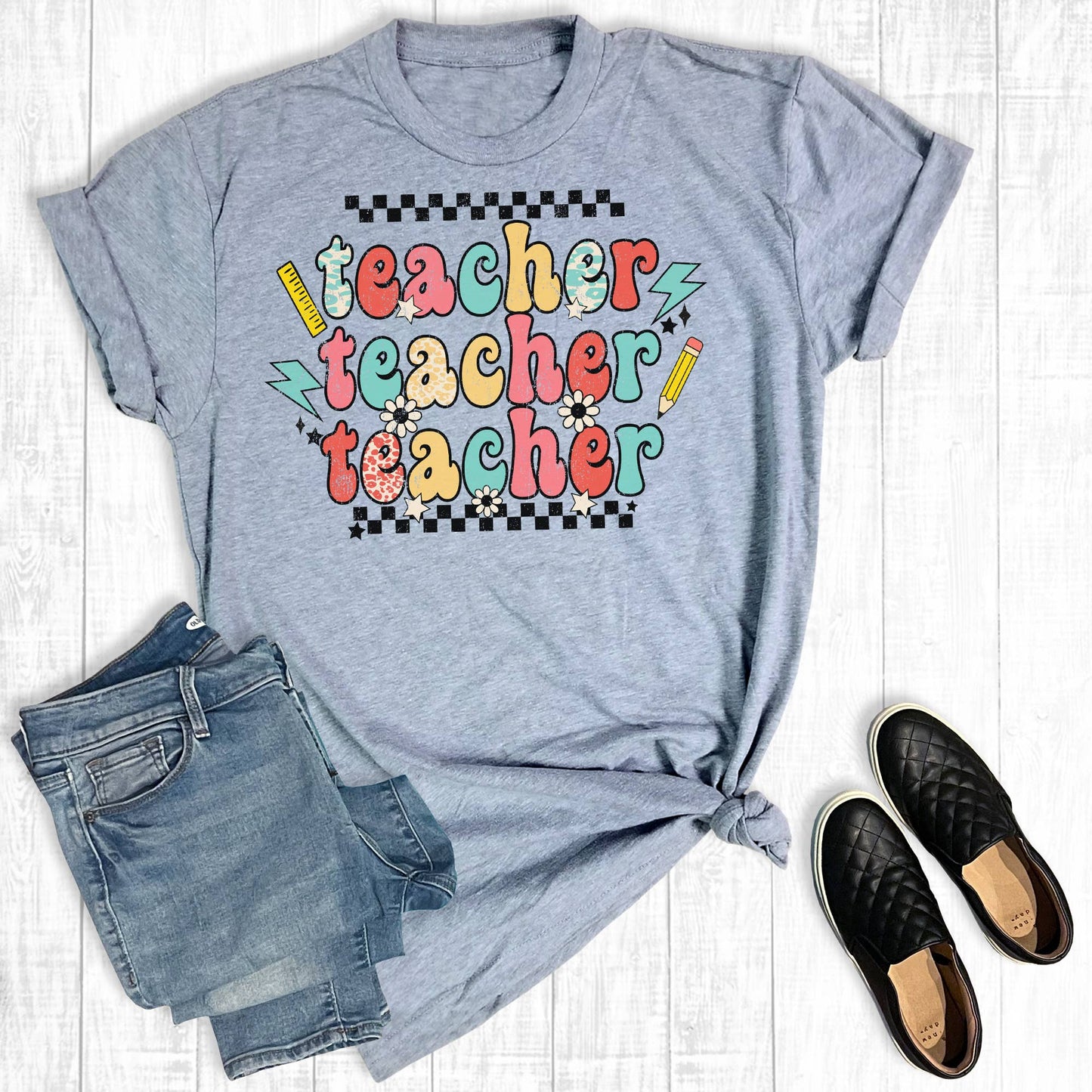 SBB679 Retro Teacher Teacher Teacher Graphic Tee