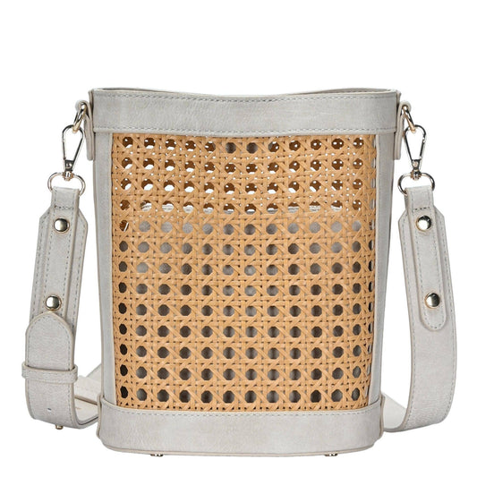 The Cynthia Rattan Bag in Bag Bucket Crossbody -  Grey