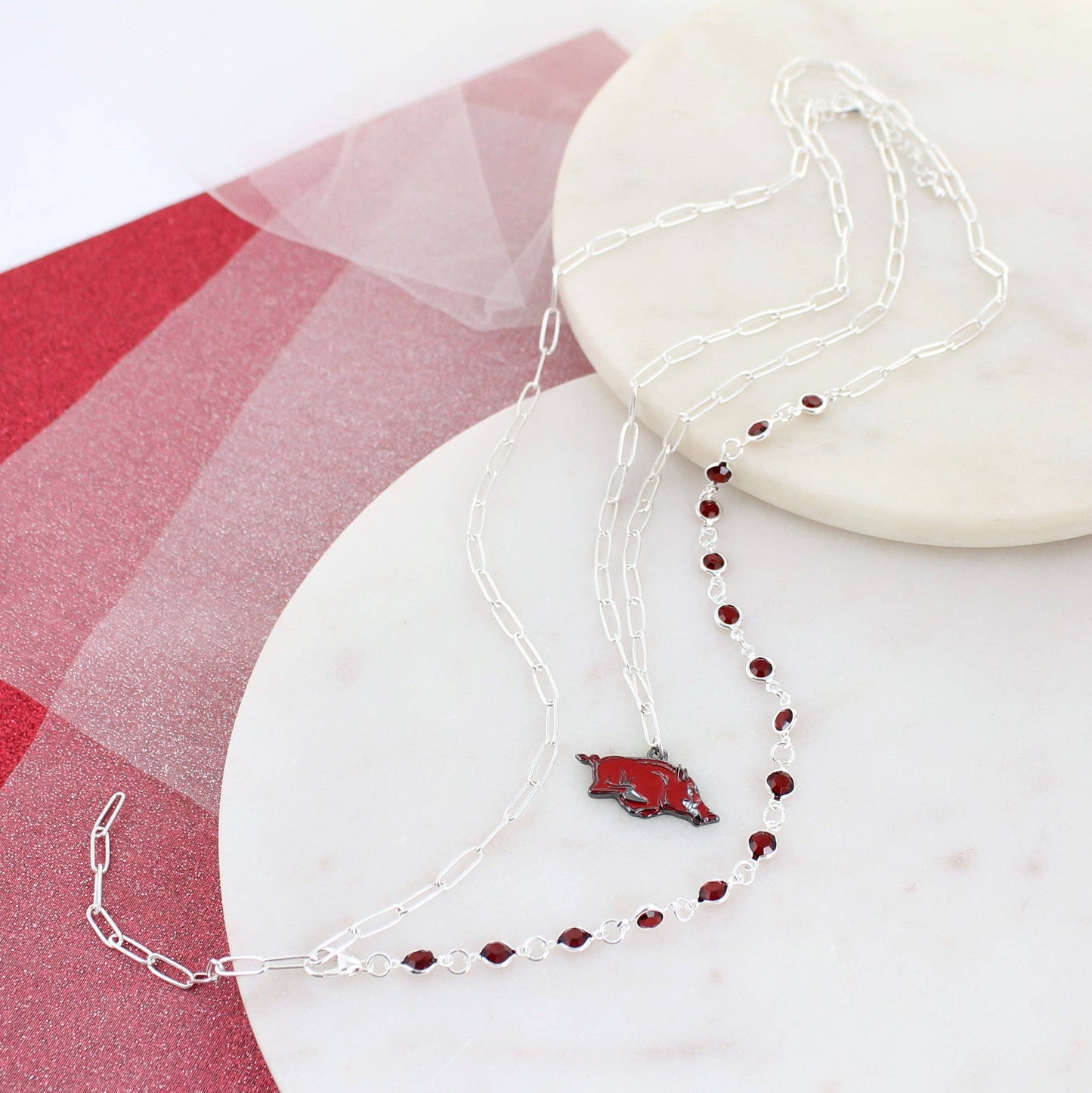 SBJ38 Arkansas Paperclip Chain & Logo Necklace