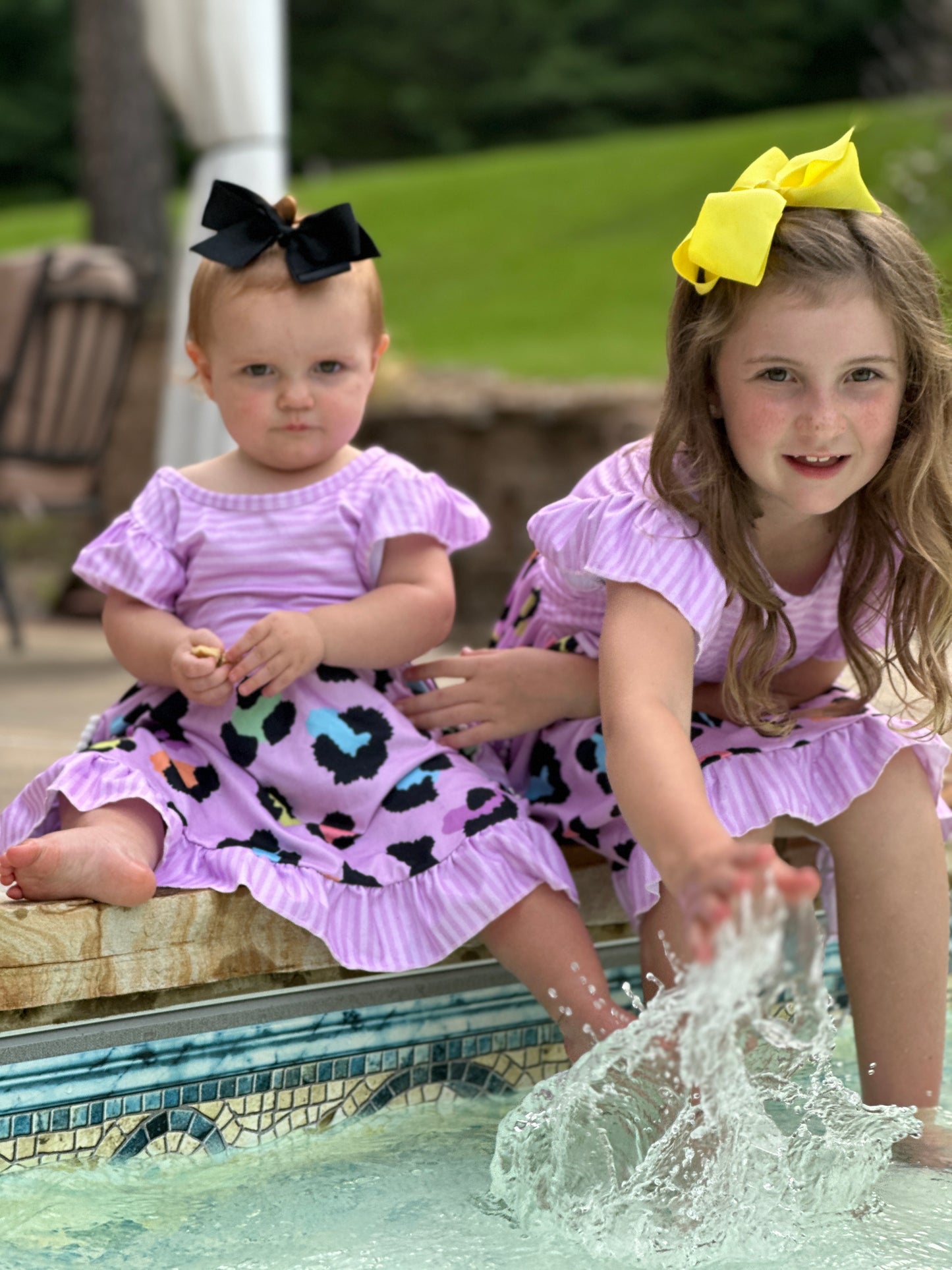 Girls' Stripes & Animal Print Ruffle Pocket Dress