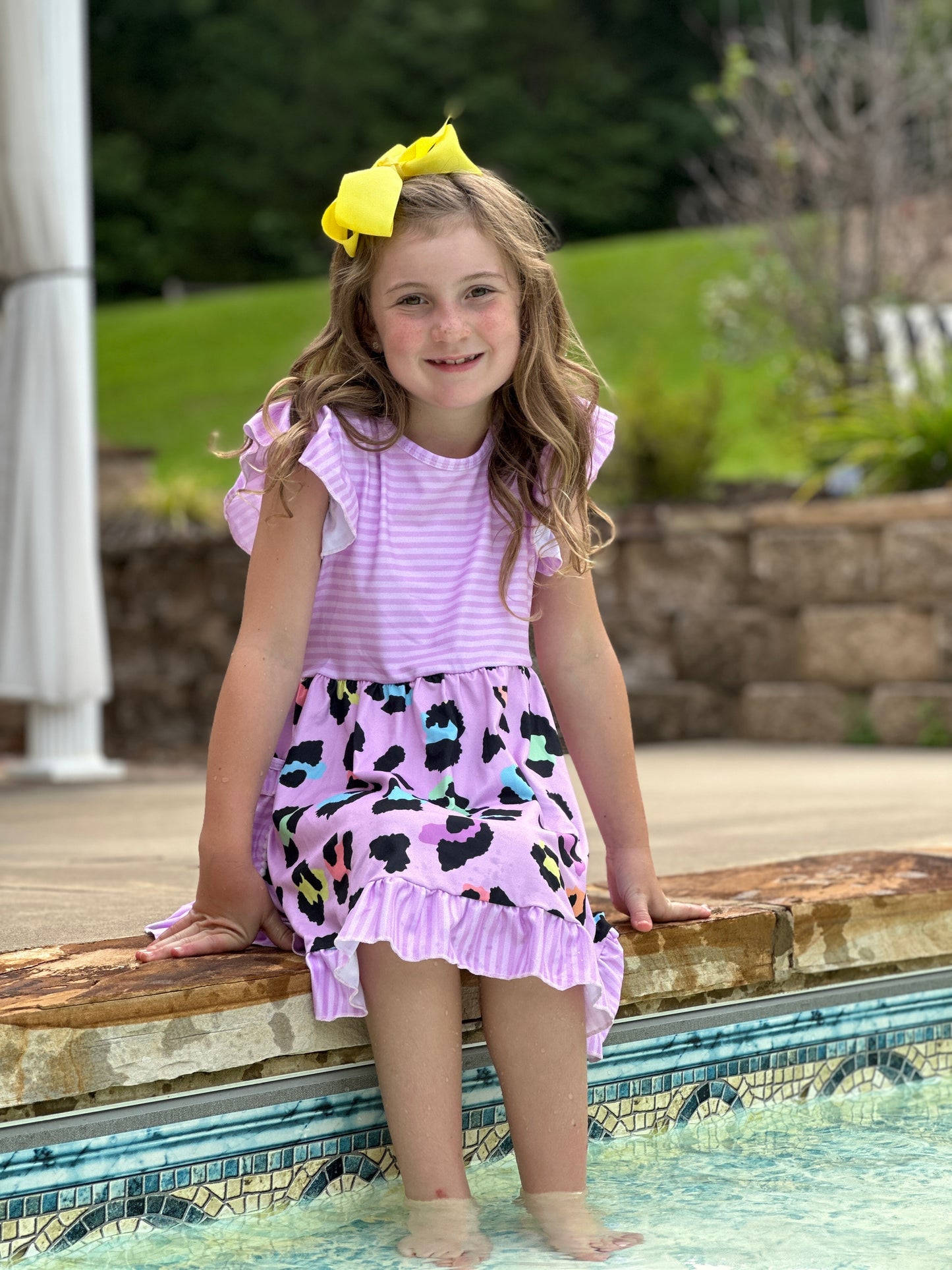 Girls' Stripes & Animal Print Ruffle Pocket Dress