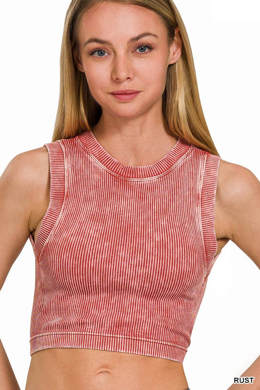 SB255 STONE WASHED RIBBED SEAMLESS CROPPED TANK