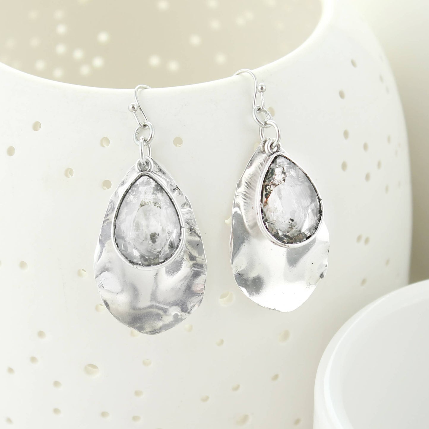SBJ34 Silver Teardrop & Crystal Earrings