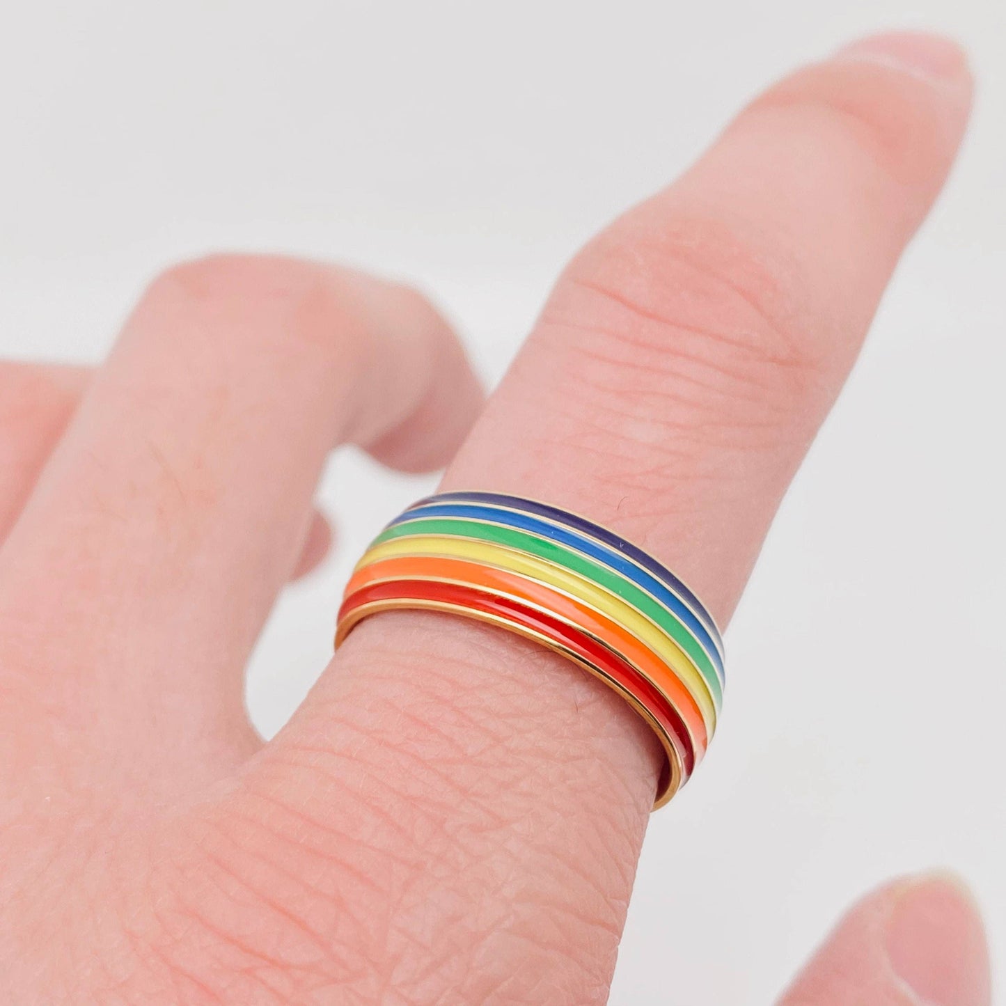 SB22 Rainbow Pride Striped Stainless Steel Ring