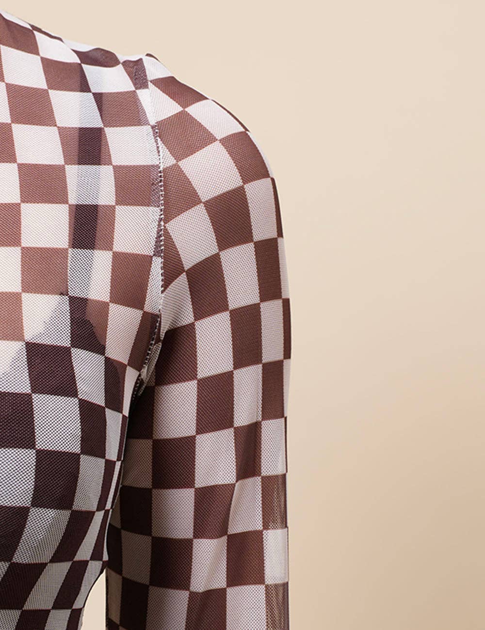 Sheer Grid Print Layering Bodysuit