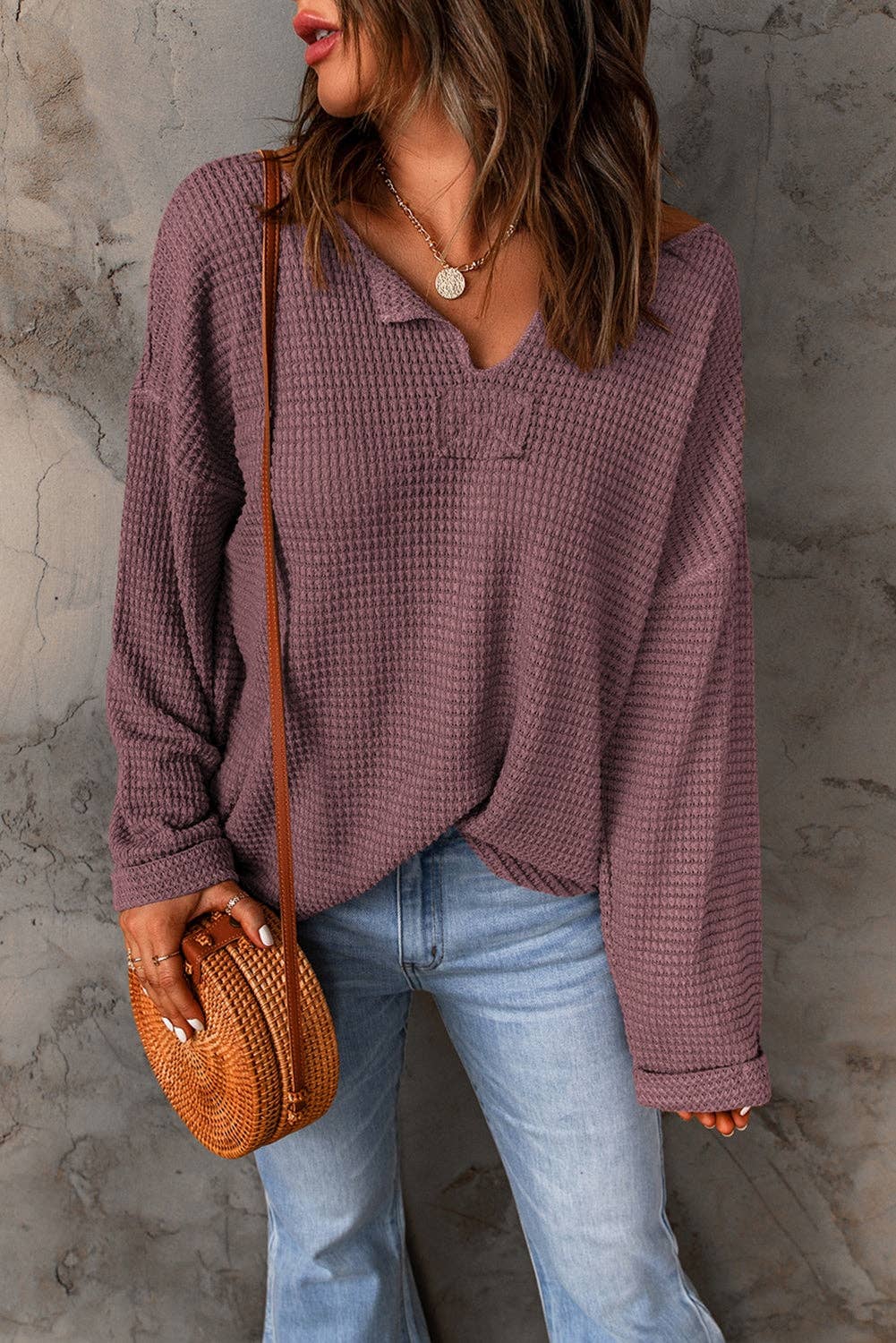 SB145 Waffle Knit Slouchy Top