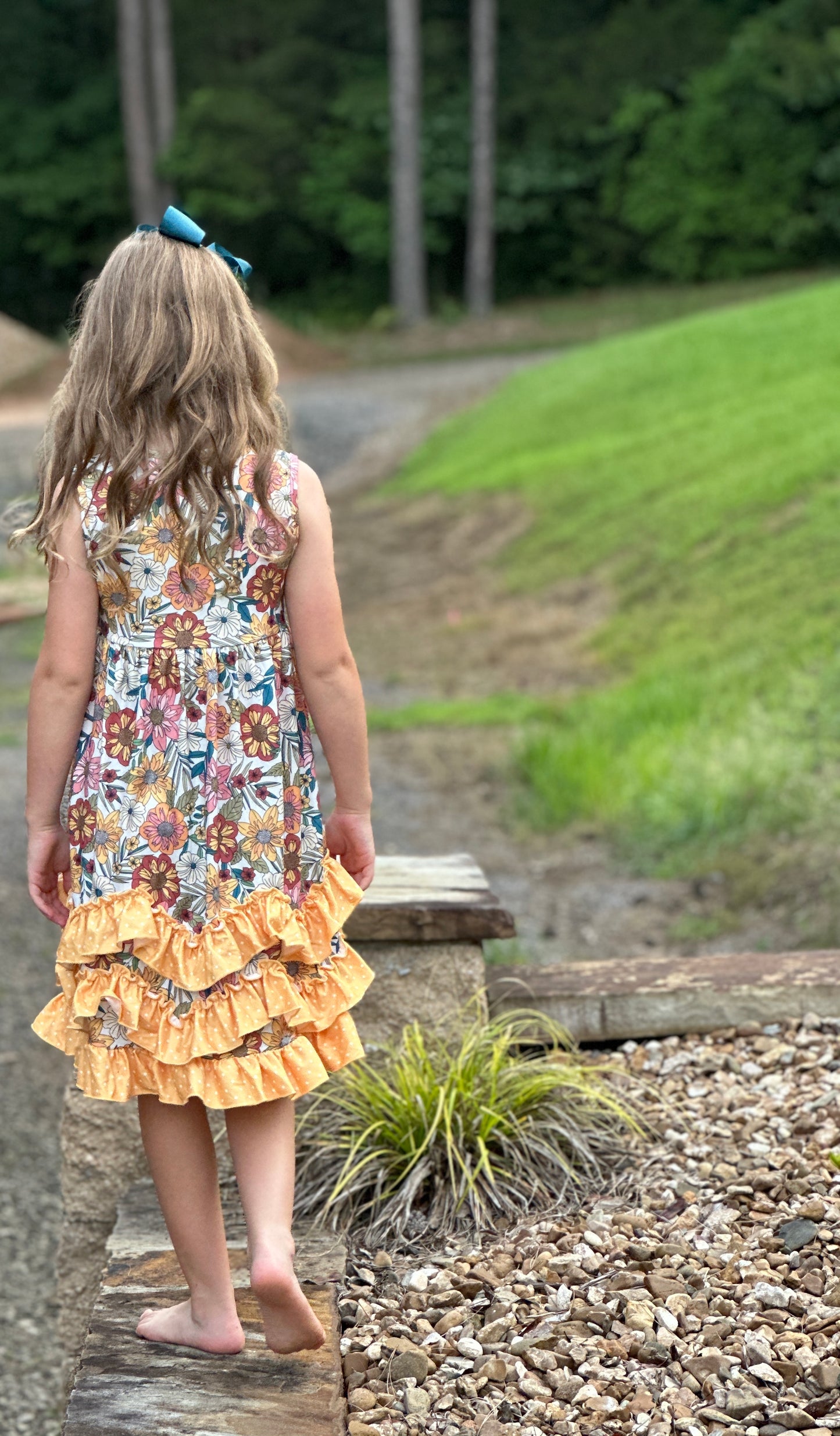 Girls' Vintage Butter Floral Tiered Ruffle Hem Dress