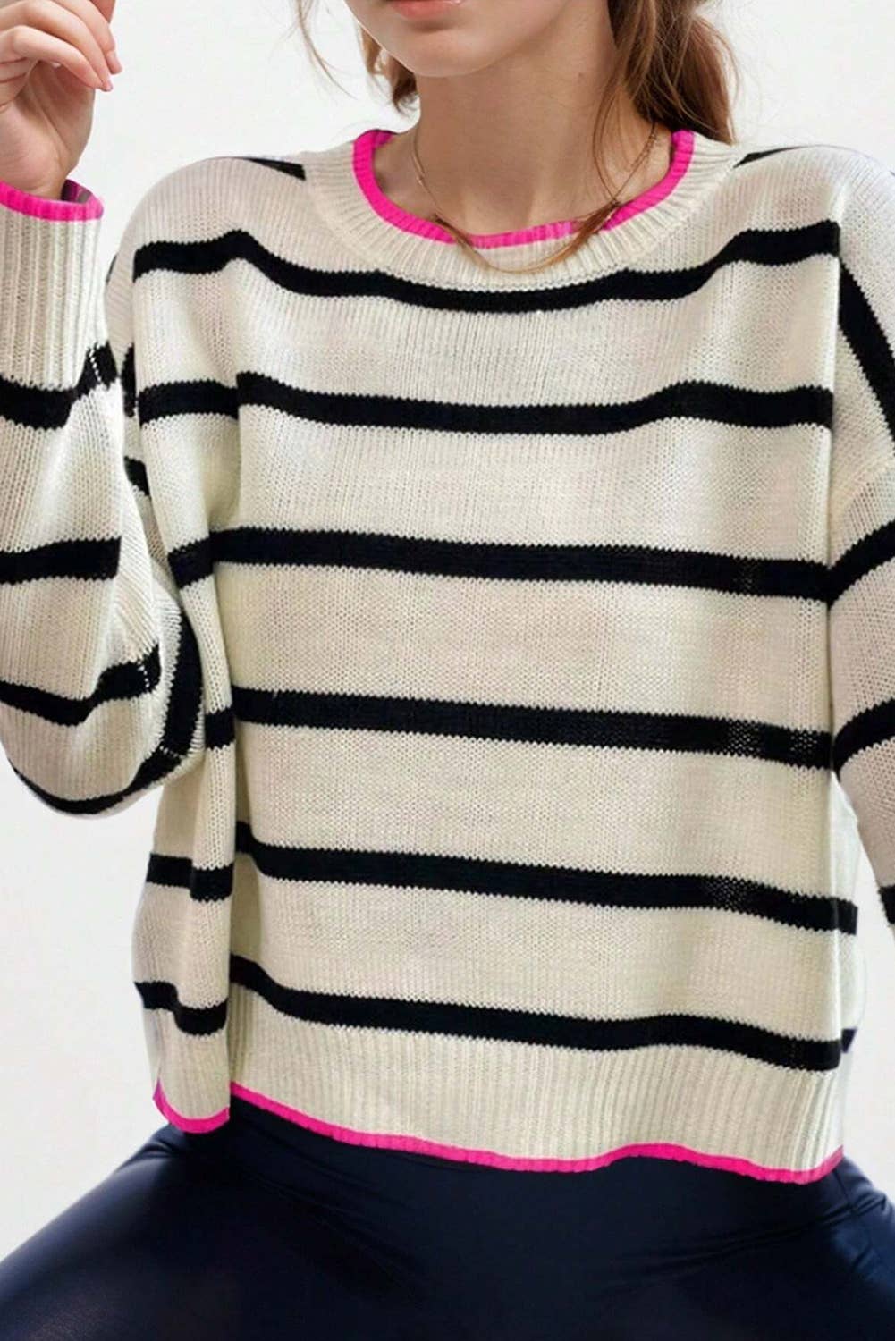 SB341 Stripe Color Contrast Sweater