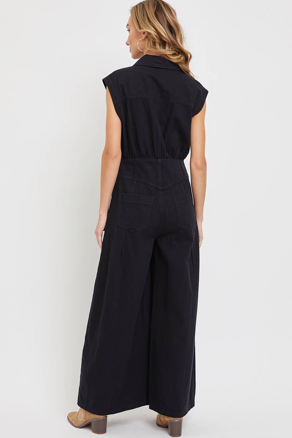 SB318 BLACK DENIM WIDE LEG ROMPER